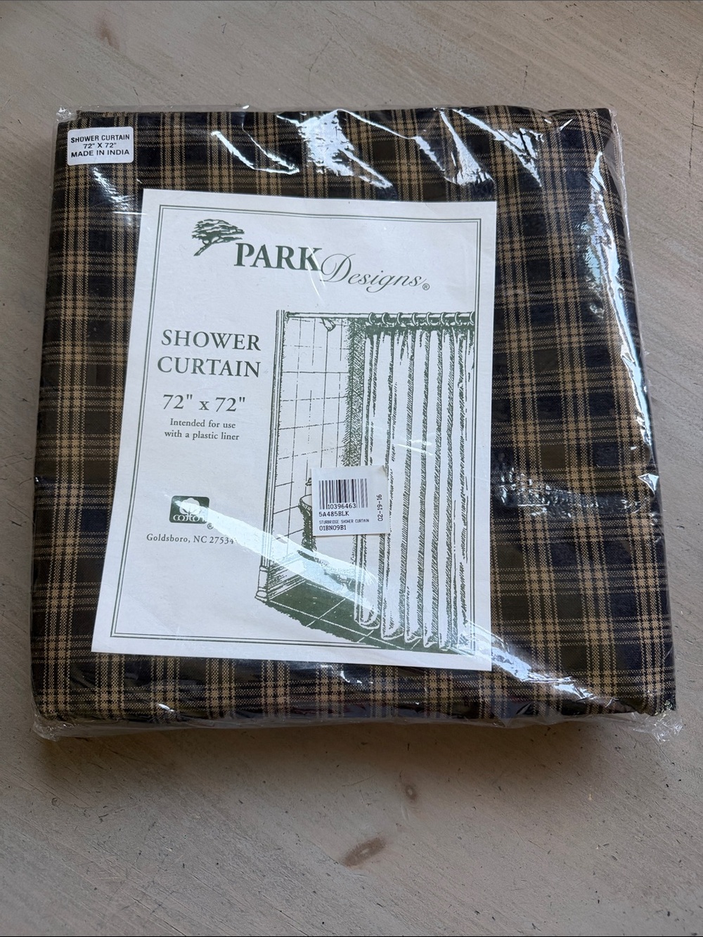 NWT Park Designs Sturbridge Fabric Black Tan  Plaid Shower Curtain